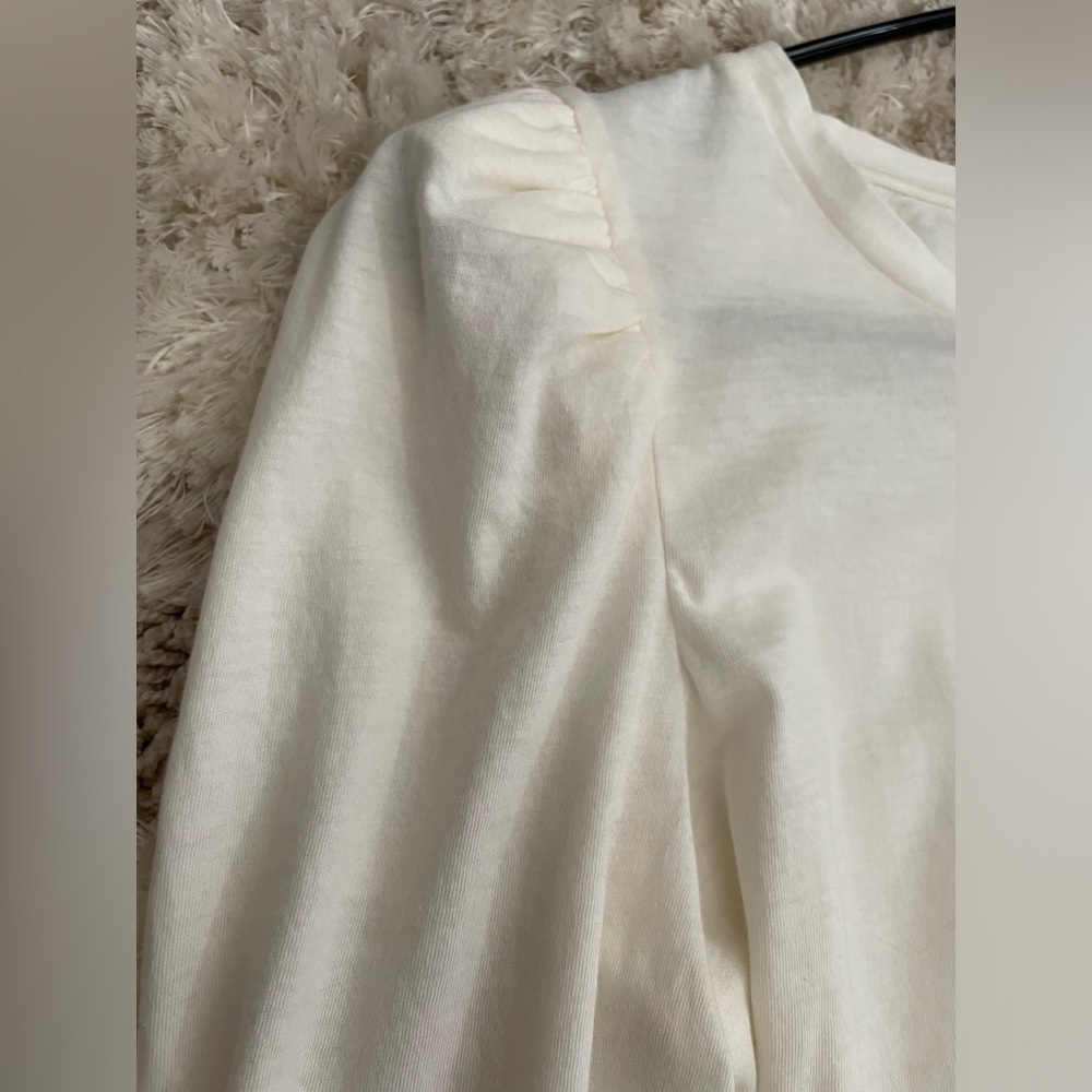 Express Cream Long Sleeve Dress Shirt Puff Shoulders - Picture 4 of 6